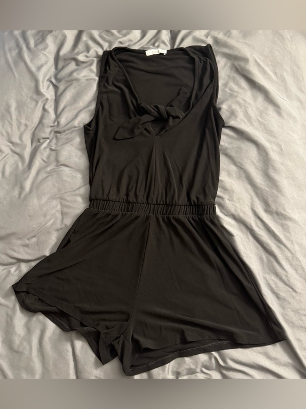 Mango Black Sleeveless Tie-Neck Romper
